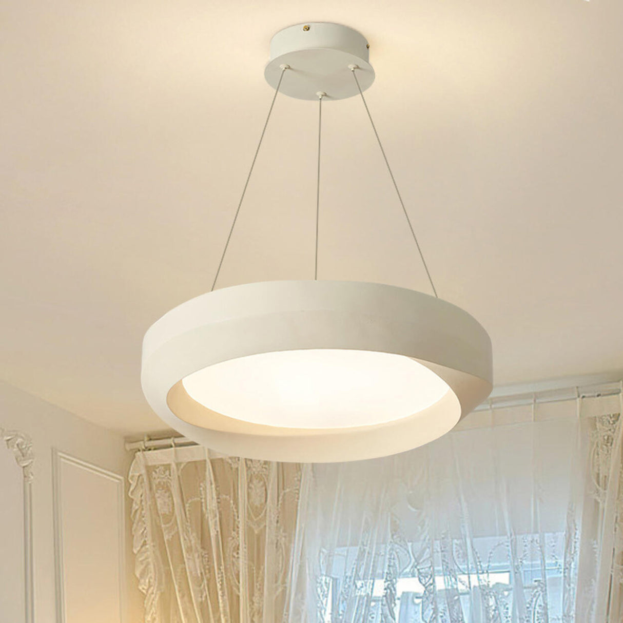 Minimalist Wooden Circular Pendant Chandelier Image - 14