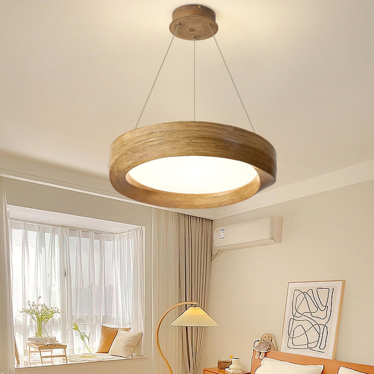 Minimalist Wooden Circular Pendant Chandelier Image - 4