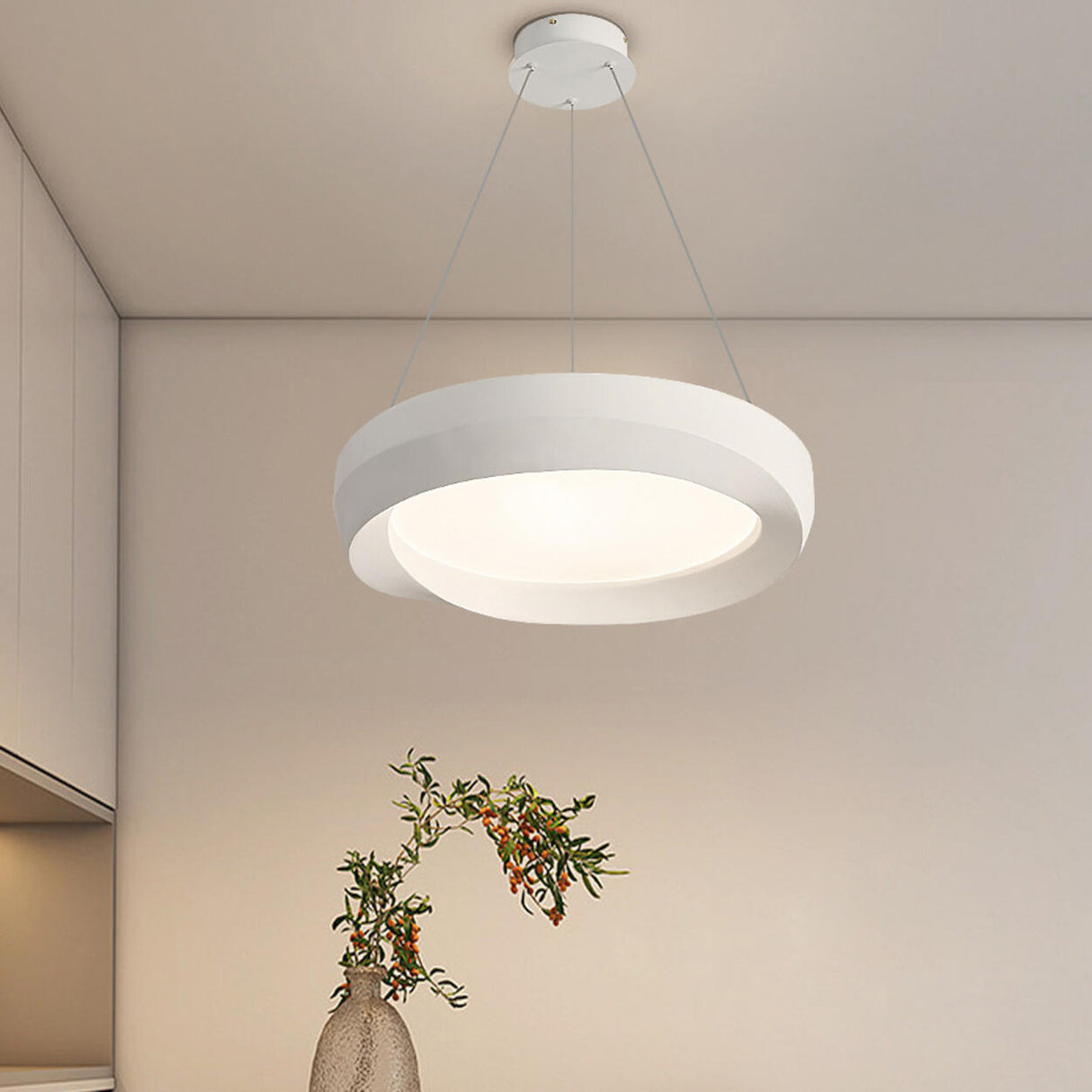 Minimalist Wooden Circular Pendant Chandelier Image - 7