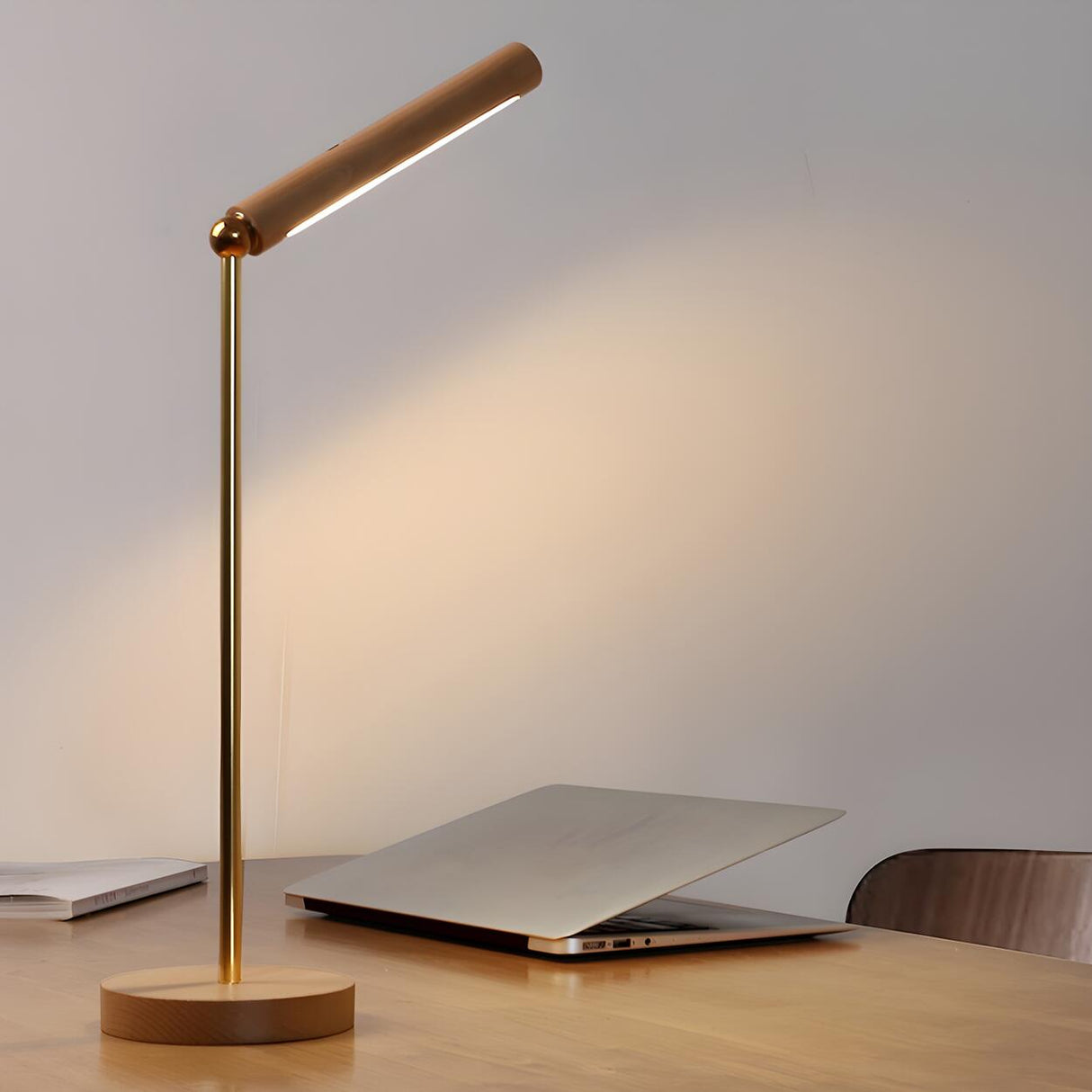 Minimalist Wooden Linear Adjustable LED Table Lamp Image - 4