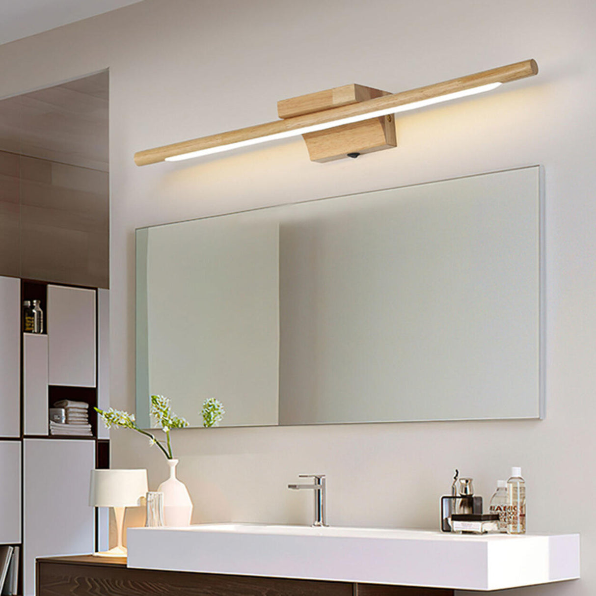 Minimalist Wooden Linear LED Bathroom Vanity Light  Image - 5