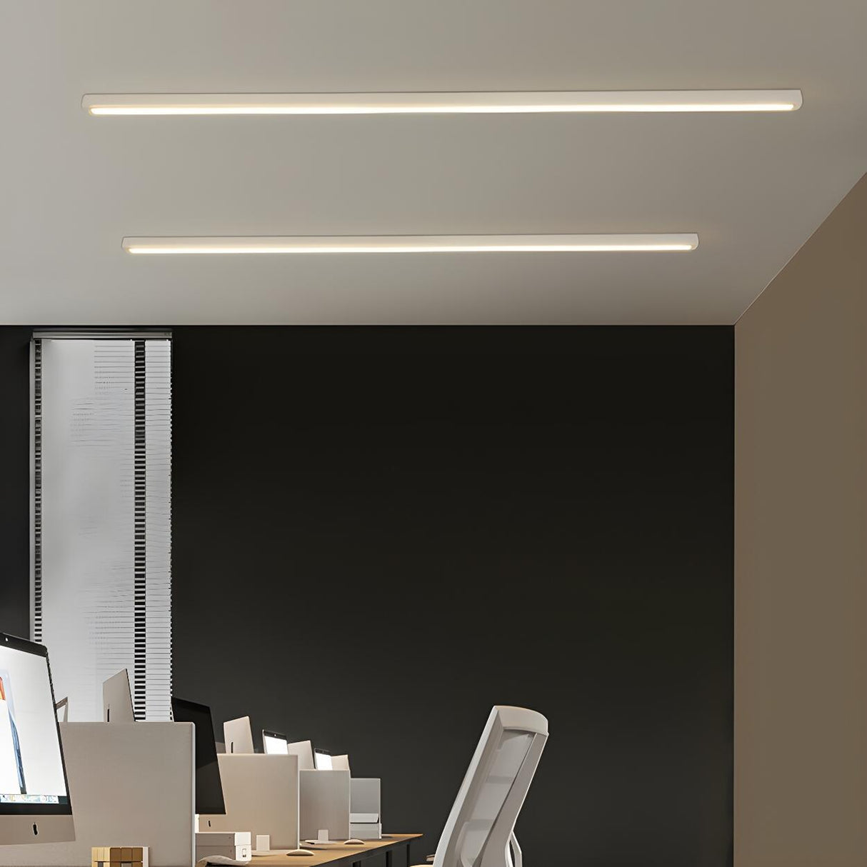 Minimalist Wooden Linear LED Flush Mount Ceiling Light Image - 3