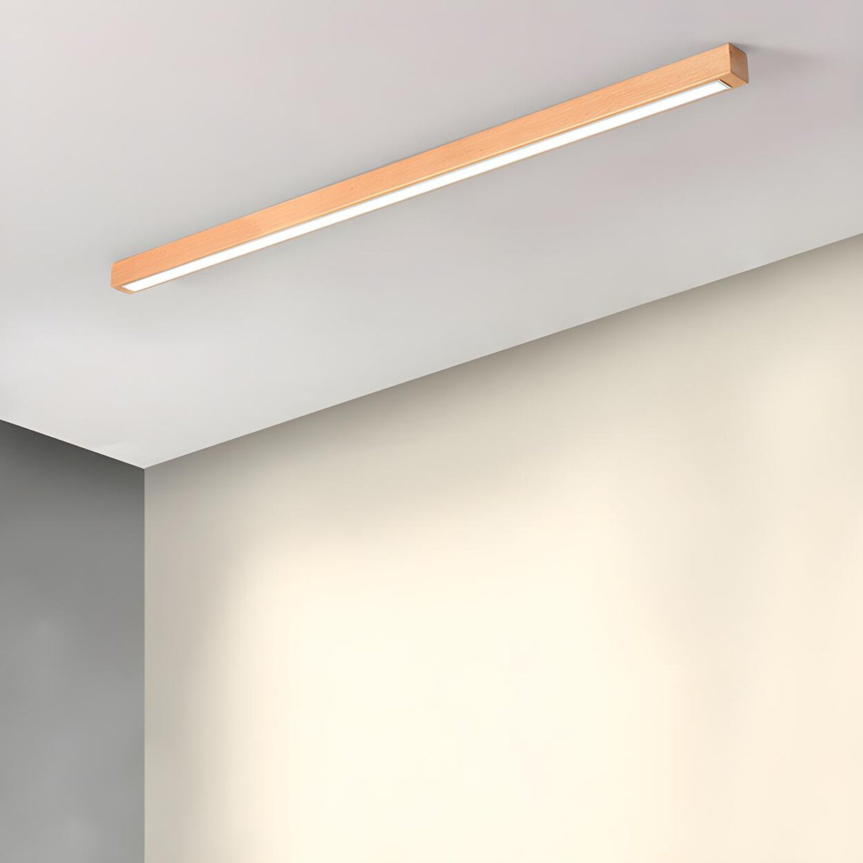 Minimalist Wooden Linear LED Flush Mount Ceiling Light Image - 4