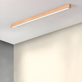 Minimalist Wooden Linear LED Flush Mount Ceiling Light Image - 4