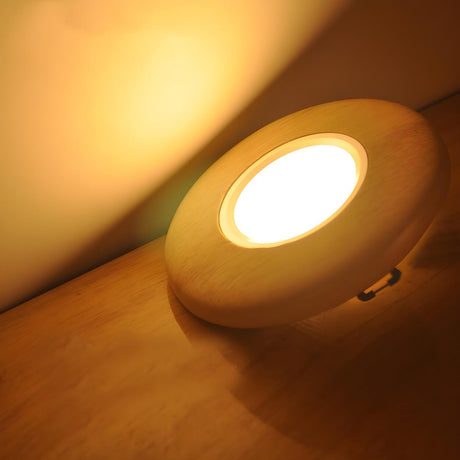 Minimalist Wooden Plate LED Flush Mount Ceiling Light Image - 1