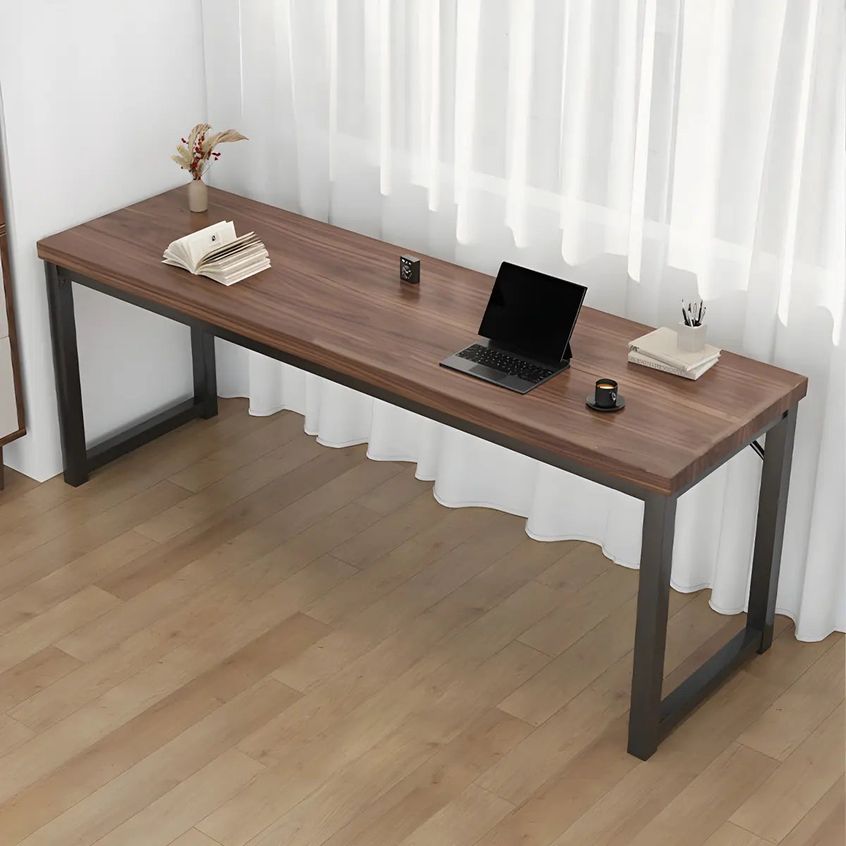 Minimalist Wooden Rectangle Sled Double Writing Desk Image - 5