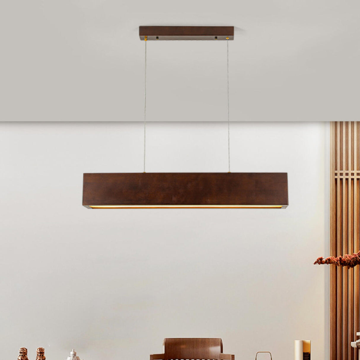 Minimalist Wooden Rectangular Island Pendant Light Image - 1