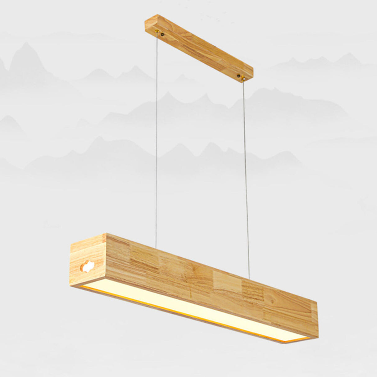 Minimalist Wooden Rectangular Island Pendant Light Image - 11