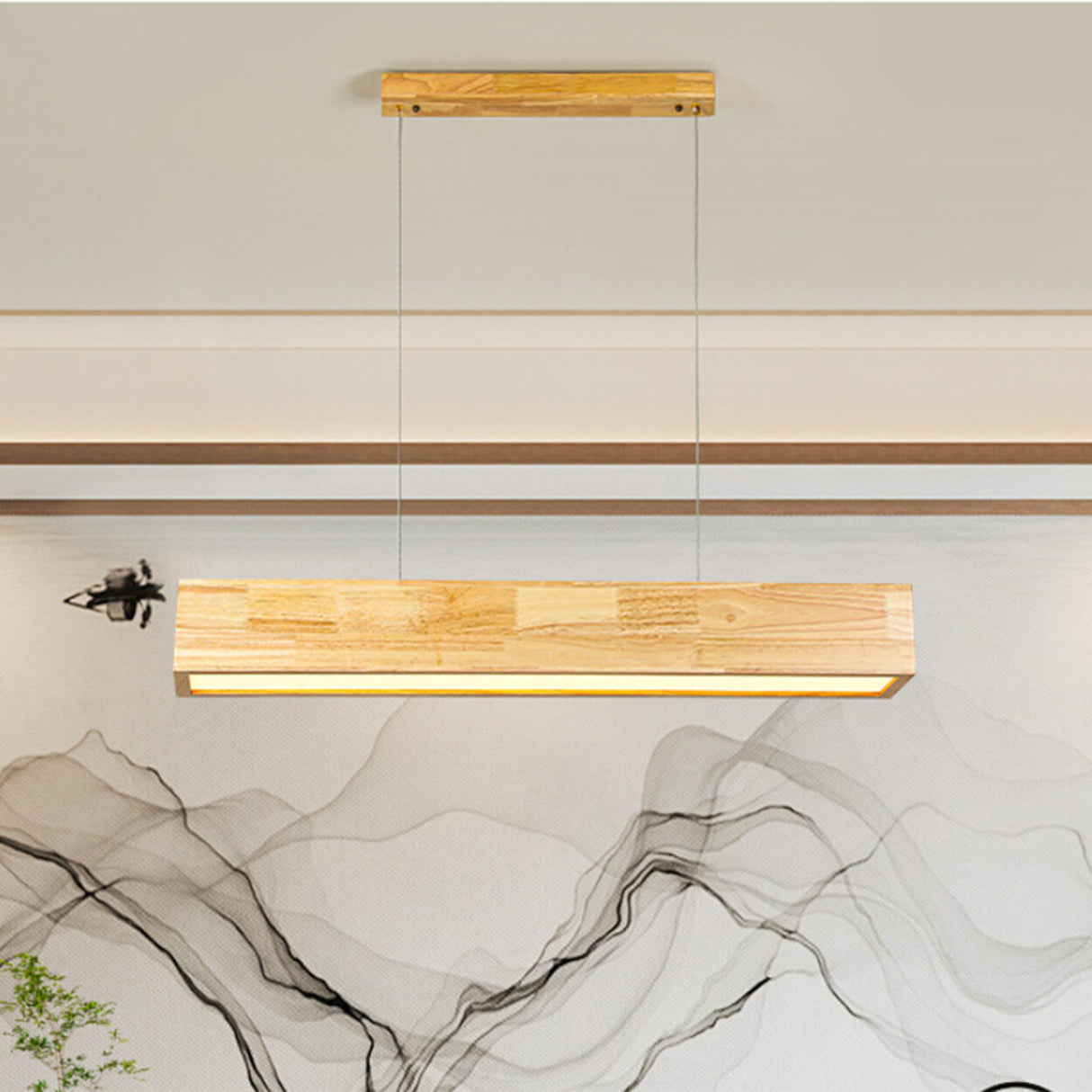 Minimalist Wooden Rectangular Island Pendant Light Image - 16