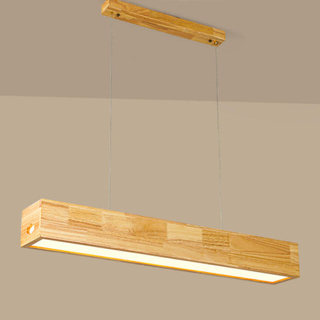 Minimalist Wooden Rectangular Island Pendant Light Image - 2