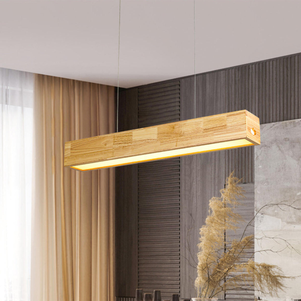 Minimalist Wooden Rectangular Island Pendant Light Image - 6