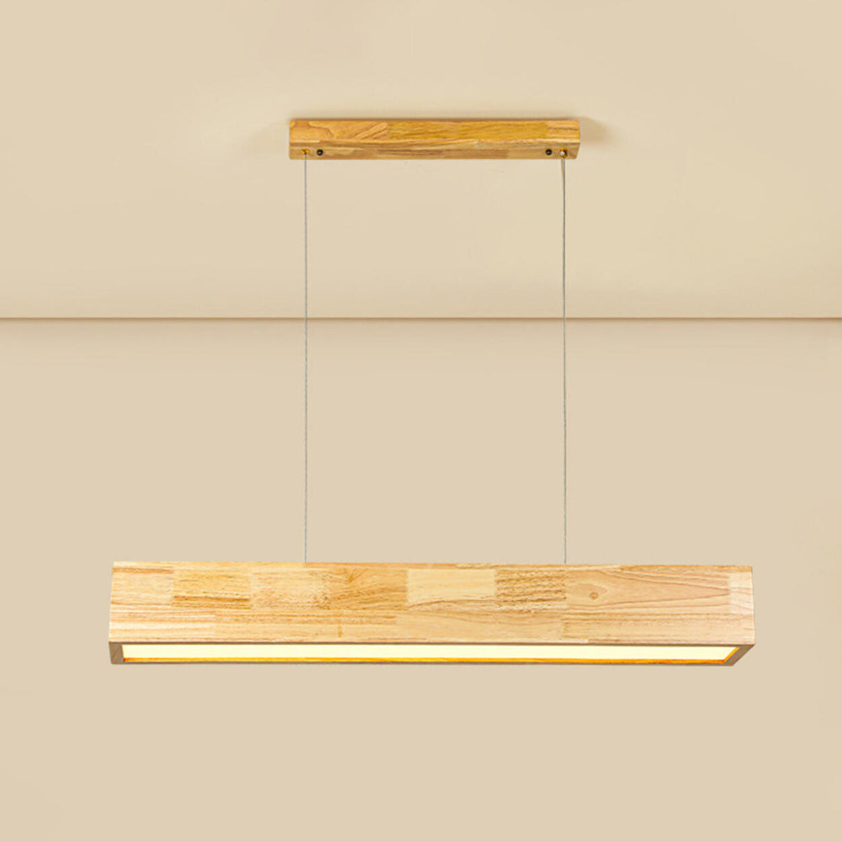 Minimalist Wooden Rectangular Island Pendant Light Image - 8