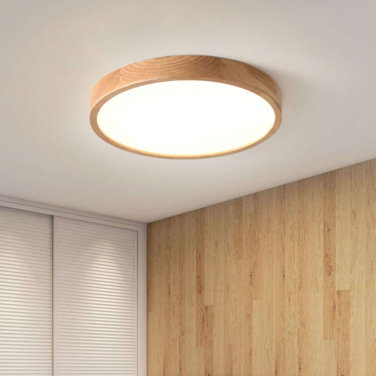 Minimalist Wooden Round LED Flush Mount Ceiling Light Image - 1