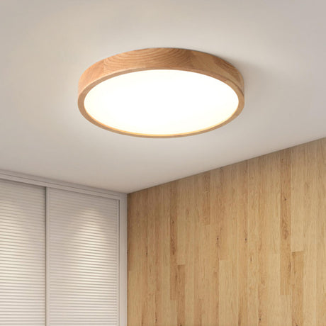 Minimalist Wooden Round LED Flush Mount Ceiling Light Image - 1