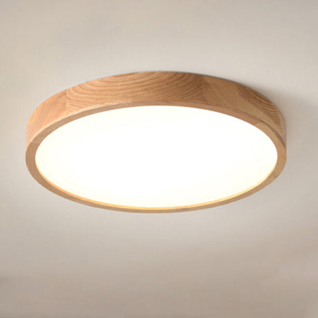 Minimalist Wooden Round LED Flush Mount Ceiling Light Image - 2