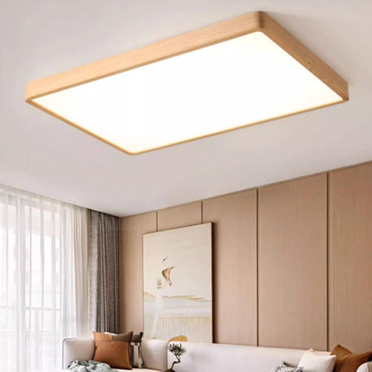 Minimalist Wooden Round LED Flush Mount Ceiling Light Image - 6