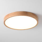 Minimalist Wooden Round LED Flush Mount Ceiling Light Image - 9