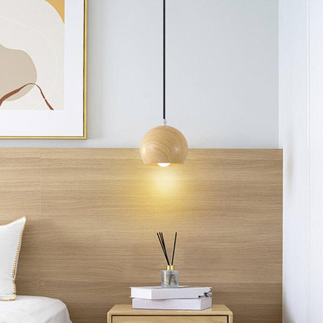 Minimalist Wooden Sphere Globe Pendant Light Image - 1