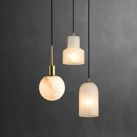 Minimalistic Alabaster White Mini Bell Globe Pendant Light Image - 1