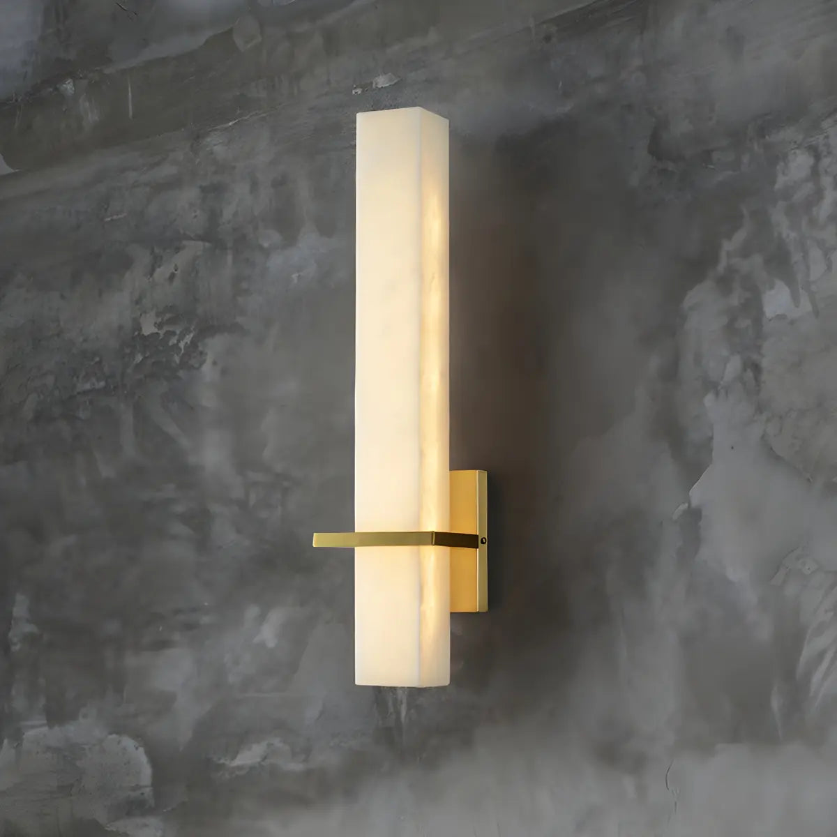 Minimalistic Rectangle White Marble Alabaster Wall Sconce Image - 2