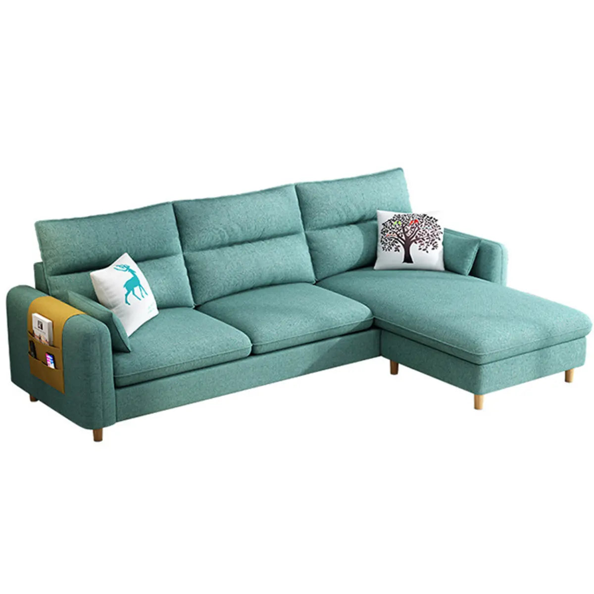 Mint Green Cotton Linen 3-Seat Sofa Chaise with Storage Image - 5