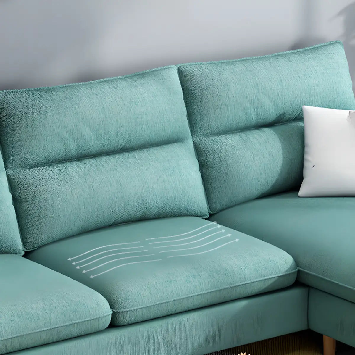 Mint Green Cotton Linen 3-Seat Sofa Chaise with Storage Image - 6