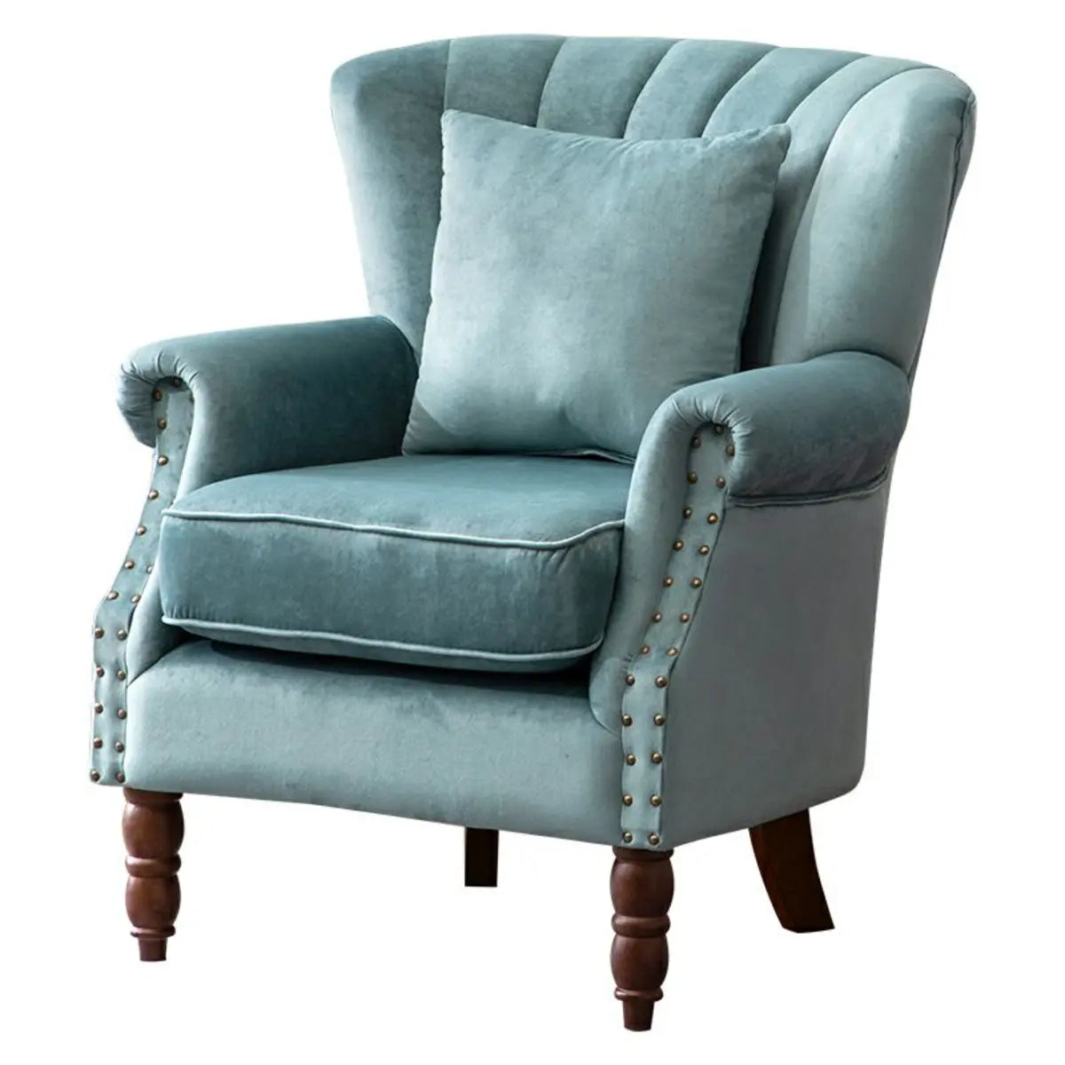 Mint Green Flannel Rolled Arm Nailheads Arm Chair Image - 10