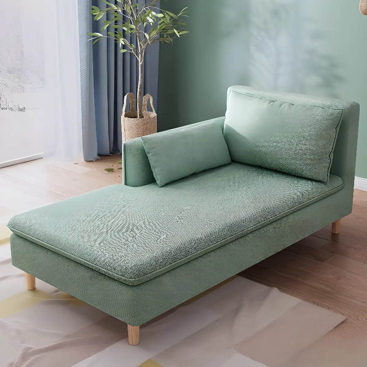 Mint Green Medium Rectangular Fabric Right-Arm Chaise Image - 1