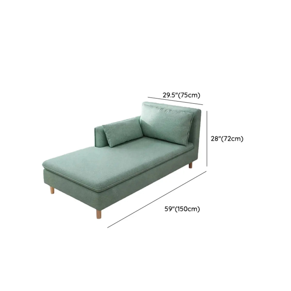 Mint Green Medium Rectangular Fabric Right-Arm Chaise 