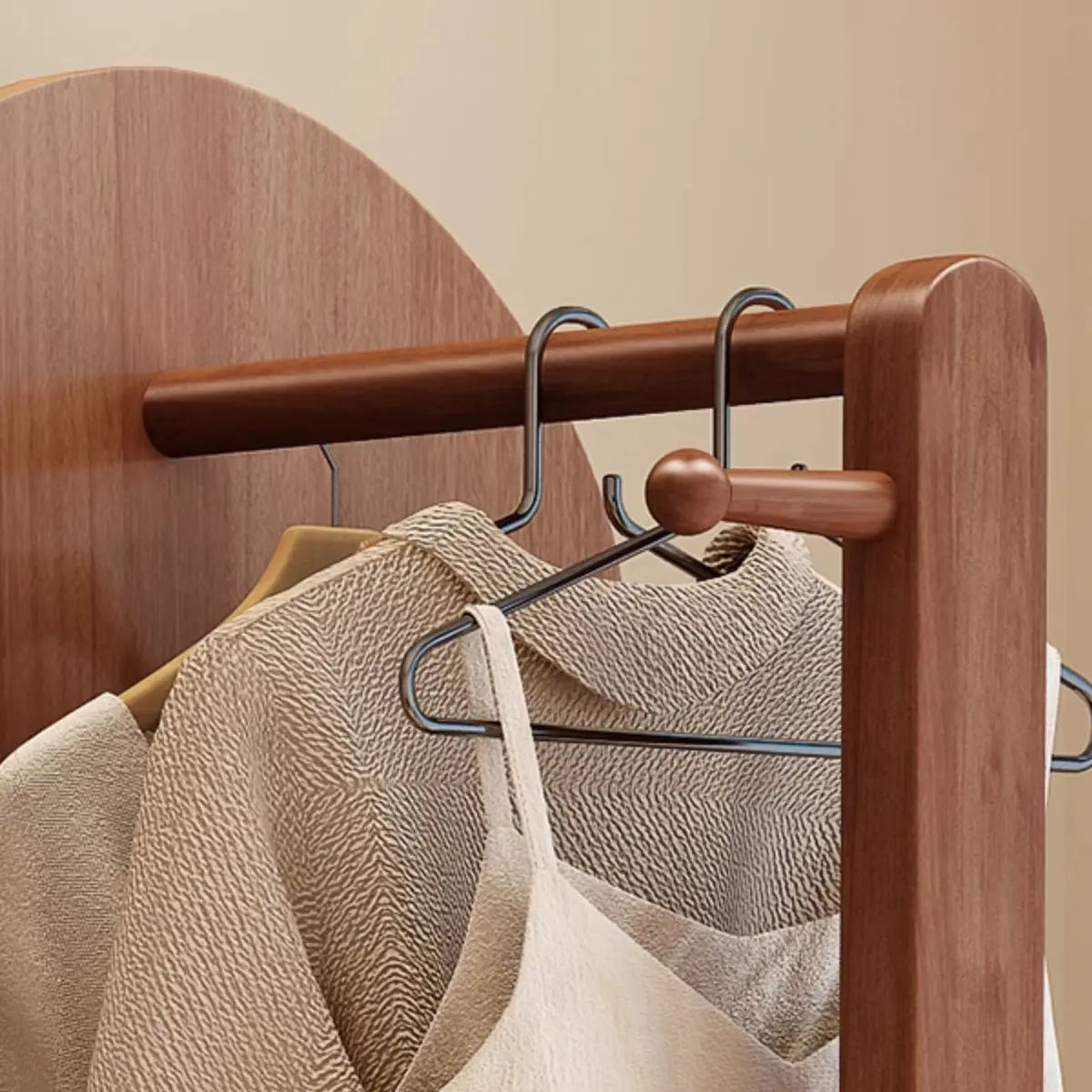 Mirror Wood Brown Storage Hooks Coat Rack with Shelves Image - 8