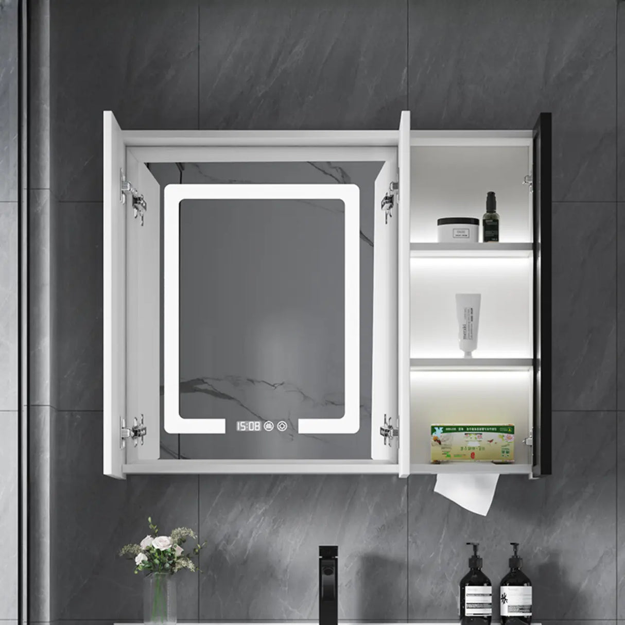 Mirrored Interior Surface Mounted Large Medicine Cabinet Image - 11