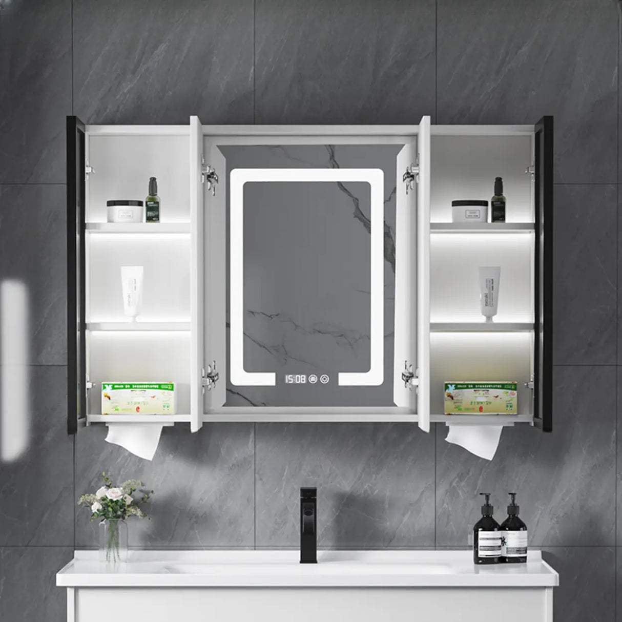 Mirrored Interior Surface Mounted Large Medicine Cabinet Image - 13