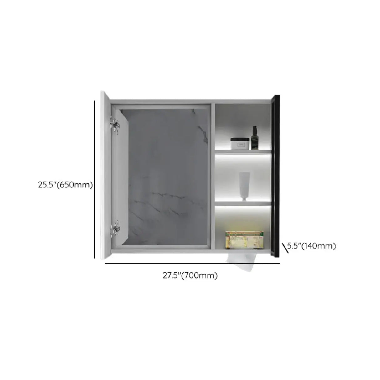 Mirrored Interior Surface Mounted Large Medicine Cabinet 