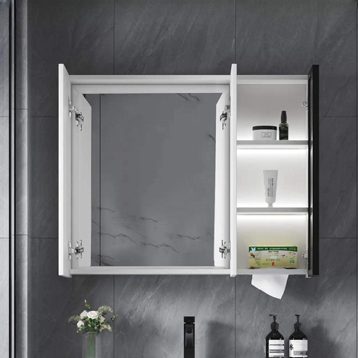 Mirrored Interior Surface Mounted Large Medicine Cabinet Image - 3