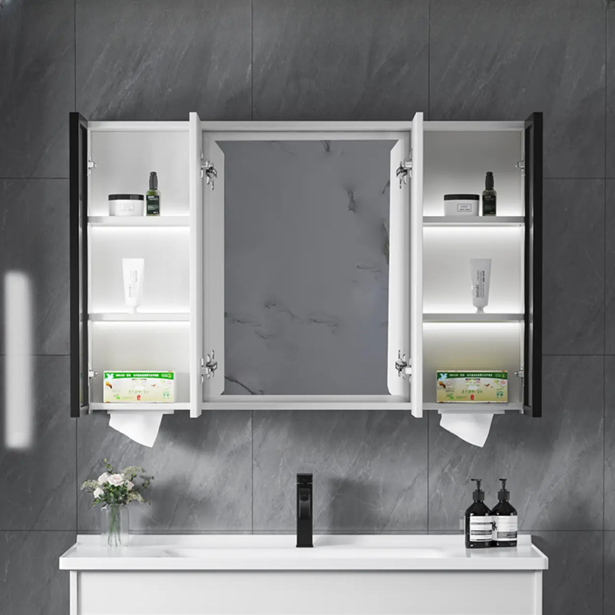 Mirrored Interior Surface Mounted Large Medicine Cabinet Image - 5