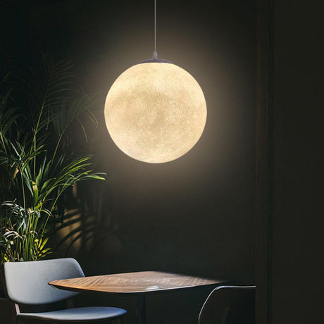 Modern 1 Light Moon Metal Globe Resin White Pendant Light Image - 1