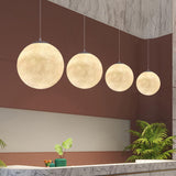 Modern 1 Light Moon Metal Globe Resin White Pendant Light Image - 4