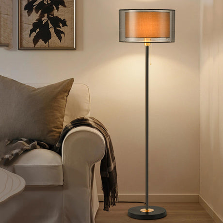 Modern 2-Tier Metal Drum Fabric Floor Lamp Foot Switch Image - 1