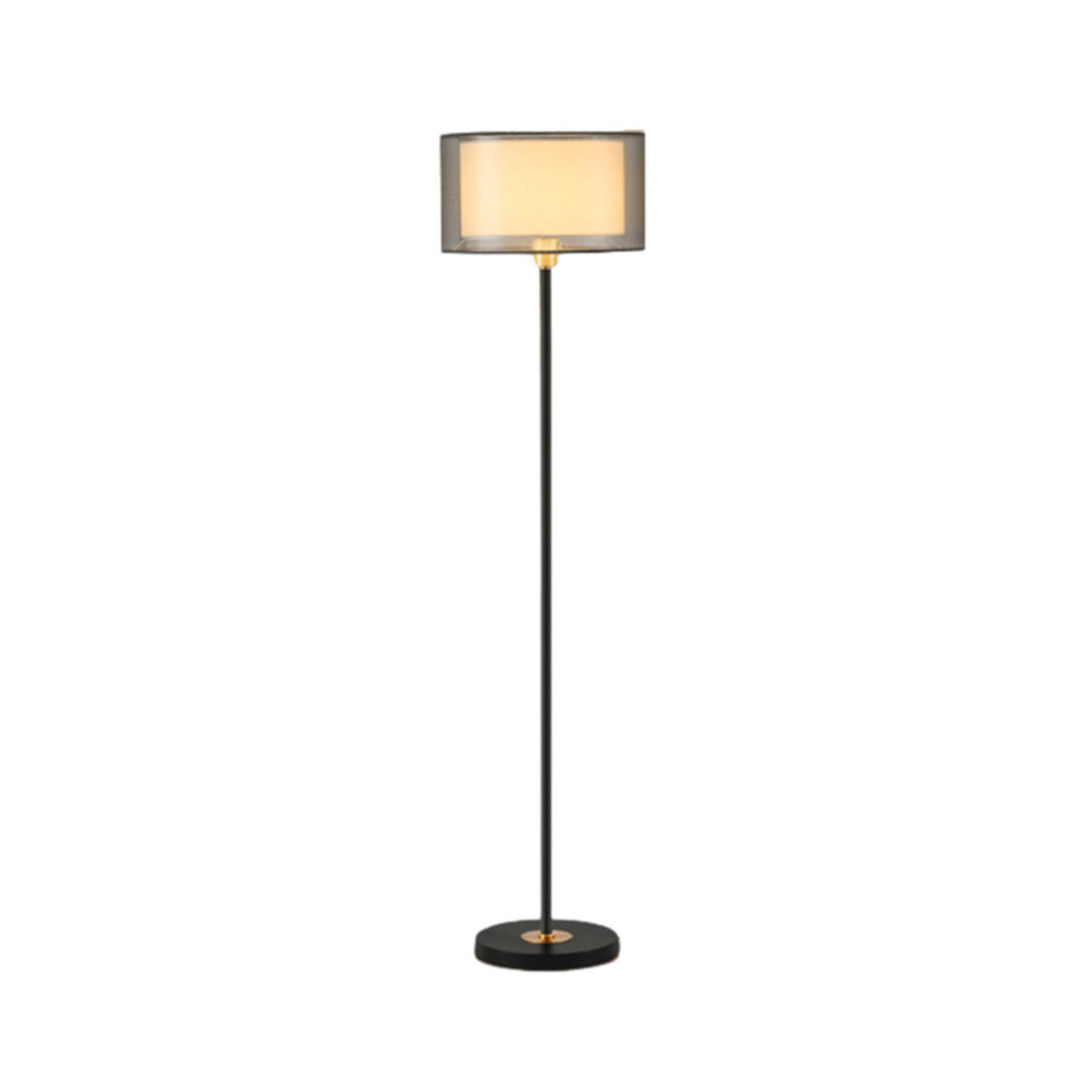 Modern 2-Tier Metal Drum Fabric Floor Lamp Foot Switch Image - 2