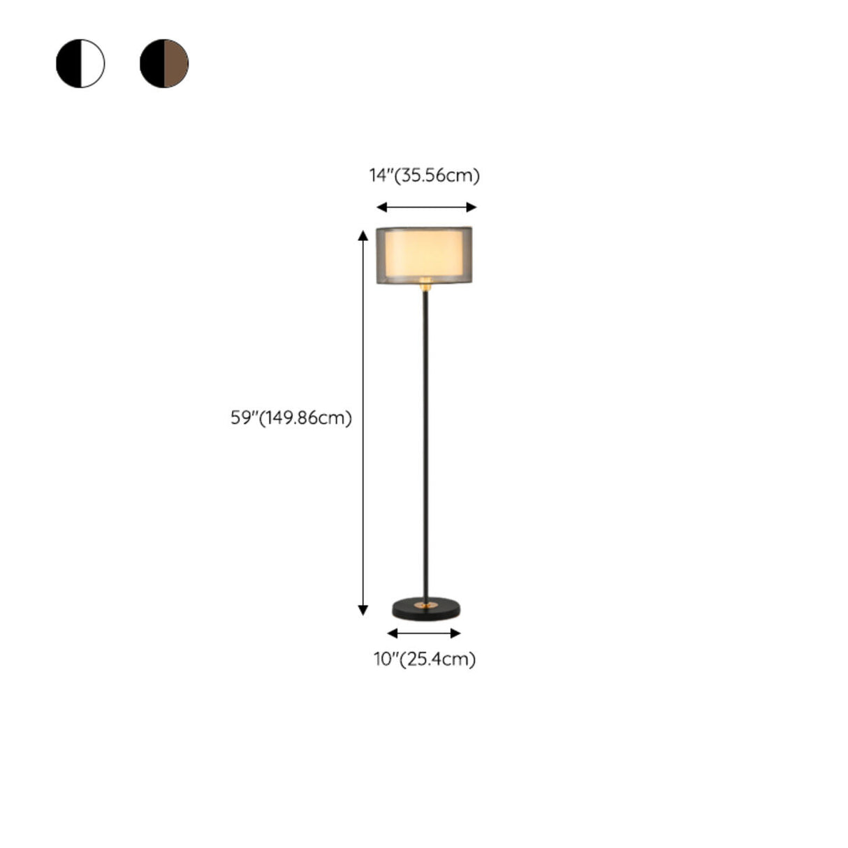 Modern 2-Tier Metal Drum Fabric Floor Lamp Foot Switch 