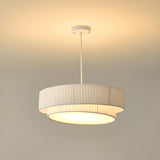 Modern 2 Tiers Fabric Drum Chandelier Adjustable Height Image - 2