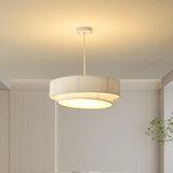 Modern 2 Tiers Fabric Drum Chandelier Adjustable Height Image - 4