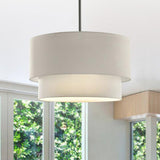 Modern 2 Tiers Fabric Drum Pendant Light Image - 2