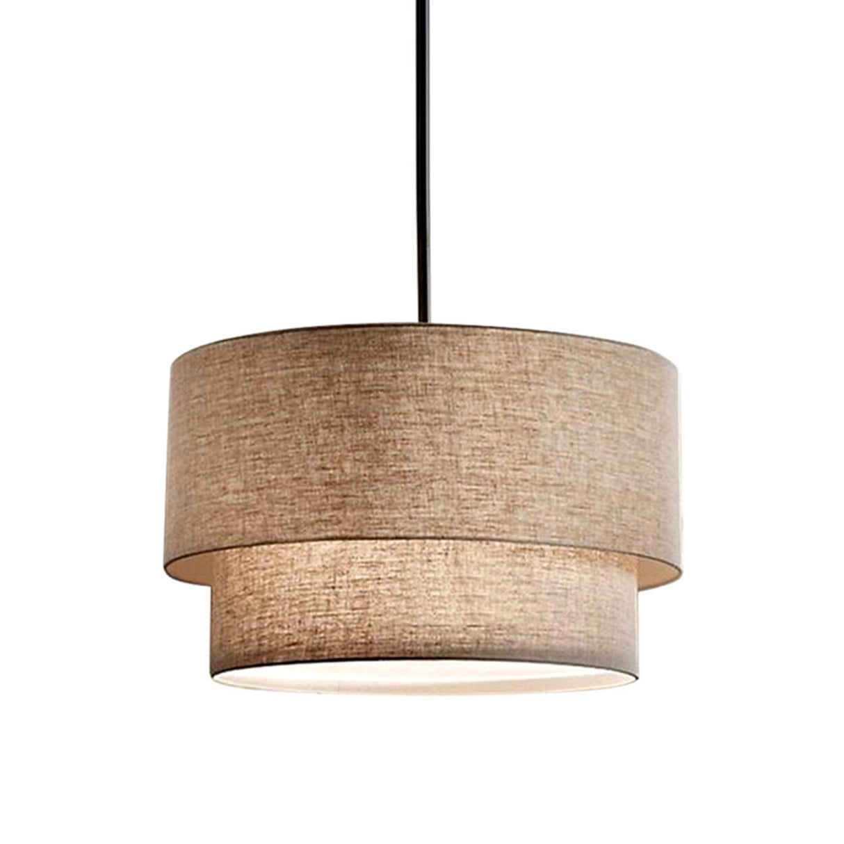 Modern 2 Tiers Fabric Drum Pendant Light Image - 8