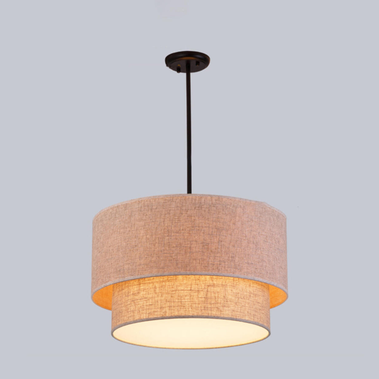 Modern 2 Tiers Fabric Drum Pendant Light Image - 9