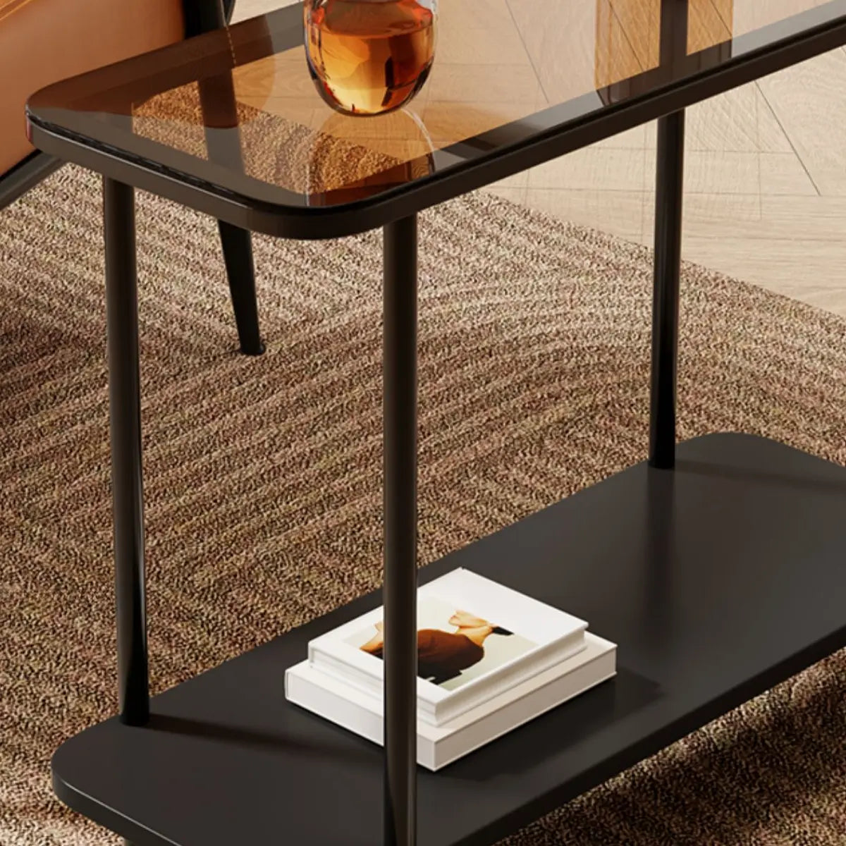 Modern 2 Tiers Metal Base Rectangle Glass Side Table Image - 10