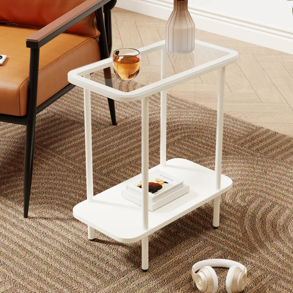 Modern 2 Tiers Metal Base Rectangle Glass Side Table Image - 4