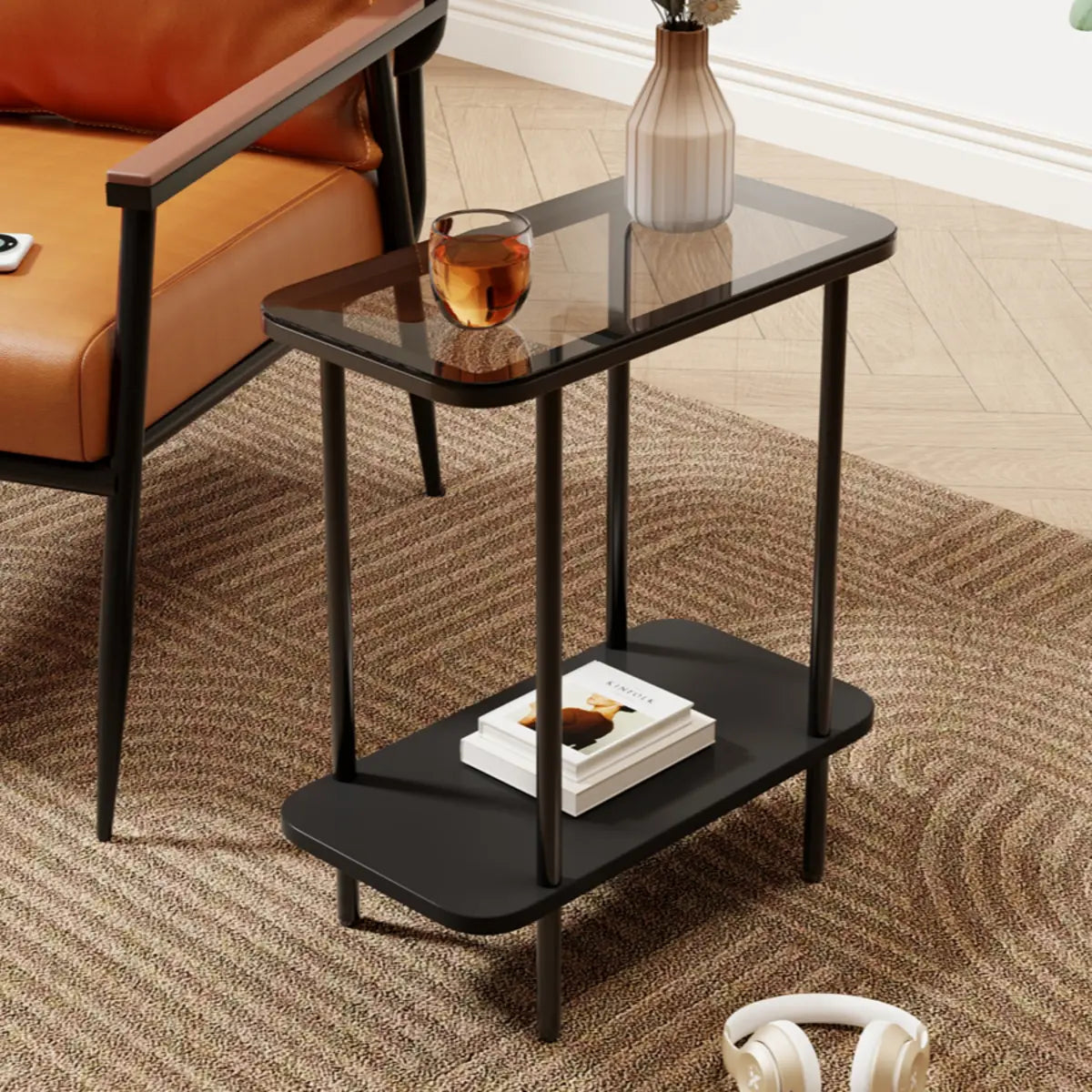 Modern 2 Tiers Metal Base Rectangle Glass Side Table Image - 5