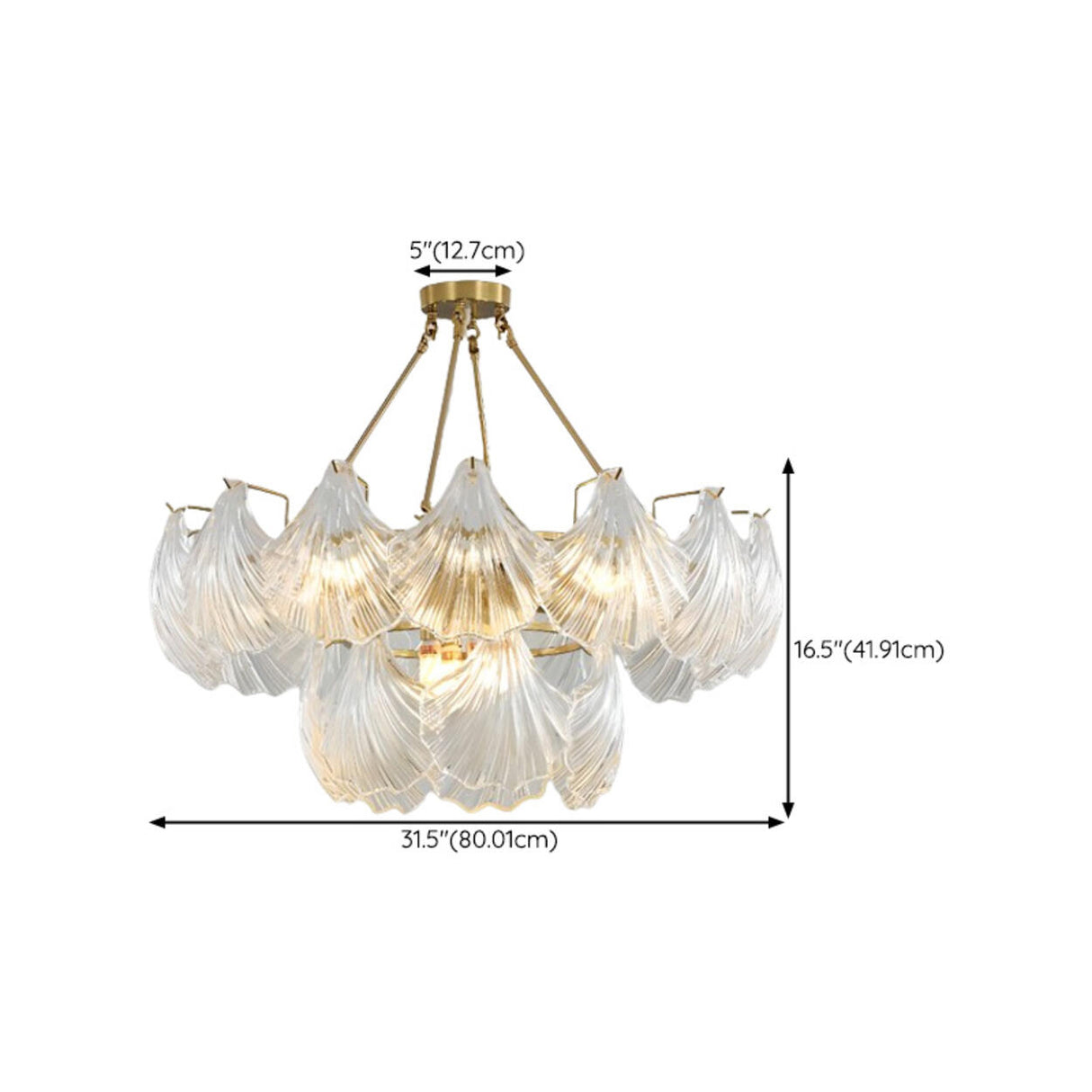 Modern 2 Tiers Translucent Glass Shell Chandelier Image - 14