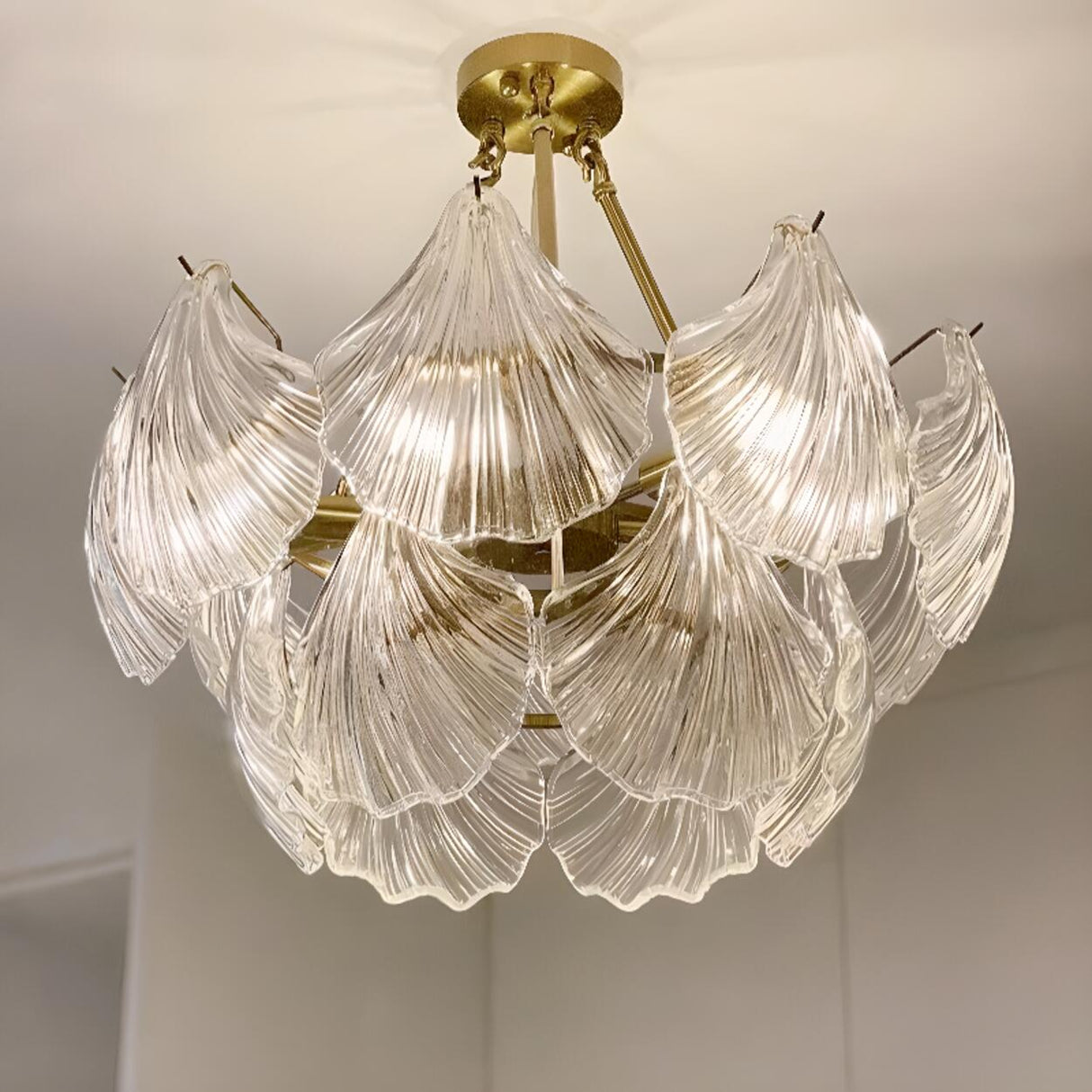 Modern 2 Tiers Translucent Glass Shell Chandelier Image - 3